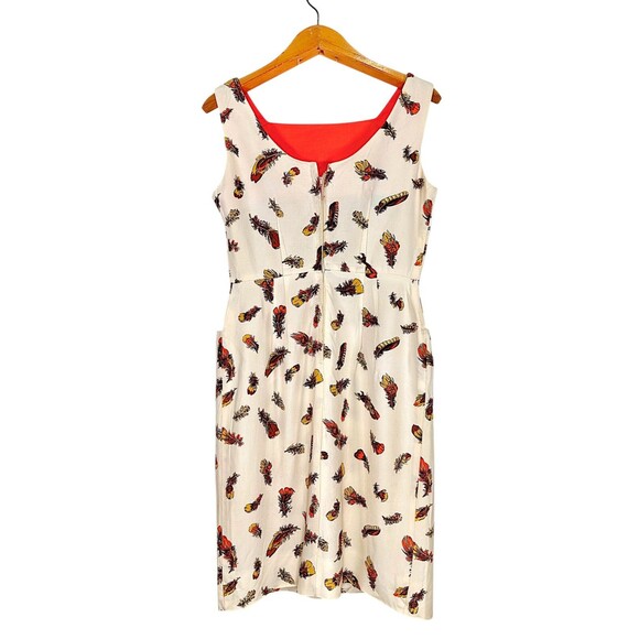 Vintage Cover Girl of Miami Feather Print Retro Sheath Dress - Picture 14 of 16